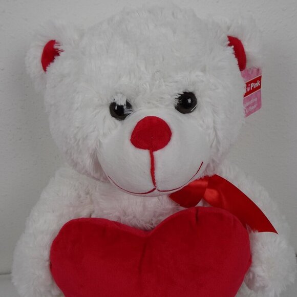 Large White Valentine's Day Teddy Bear Stuffed Plush 18" Tall Red Heart Cuddly - Picture 2 of 8